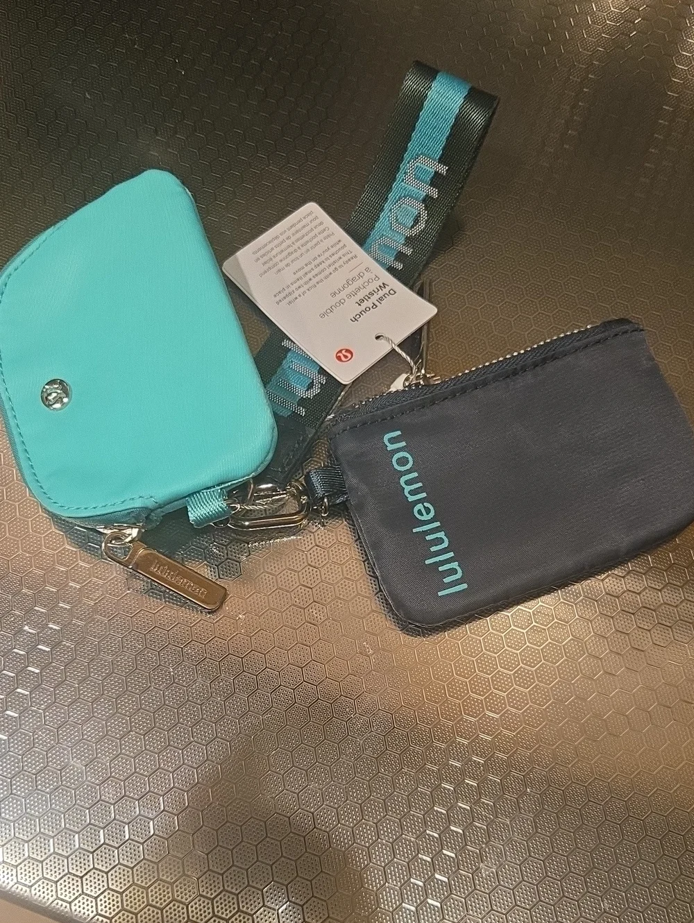 Lululemon Turquoise & Dark Green Mini Pouch Key Clip Pouch, Wristlet, Keychain